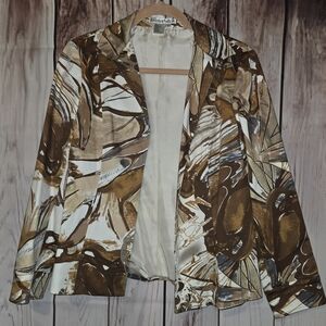 WinterSilks Vintage Brown & Cream Blazer Lightweight Open-Front Womens Medium